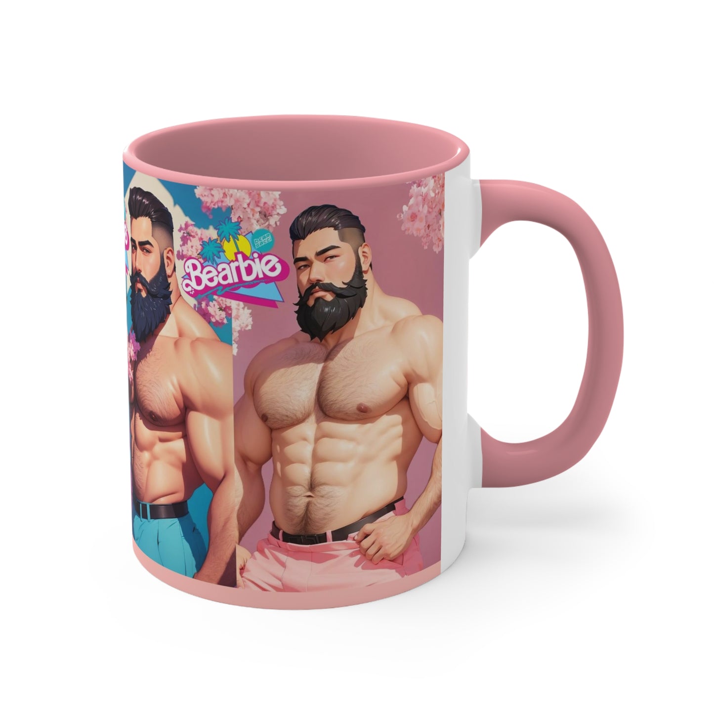 Bearbie "Hunks" β Pink Accent Coffee Mug, 11oz