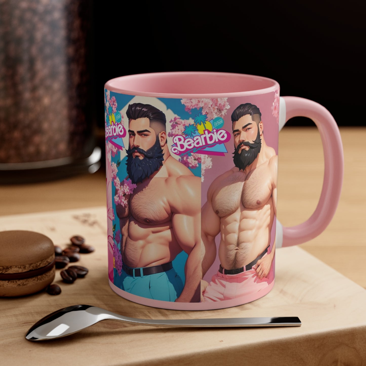 Bearbie "Hunks" β Pink Accent Coffee Mug, 11oz
