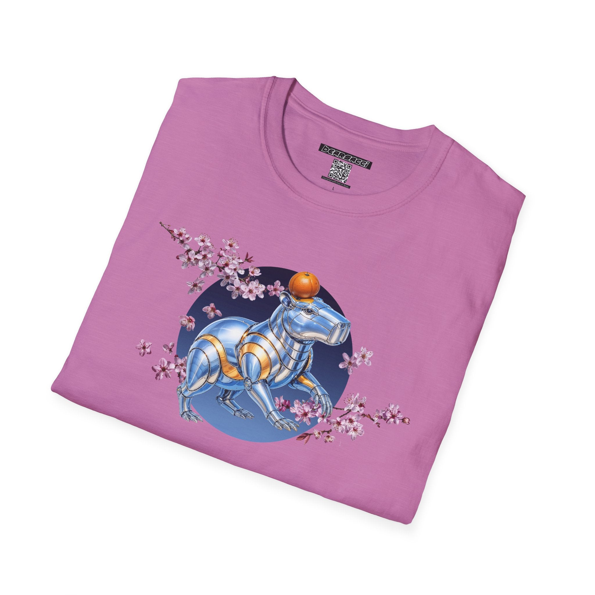 Fake Designer™: Robot Capybara T-Shirt with Sakura Blooms│ Softsyle T-shirt