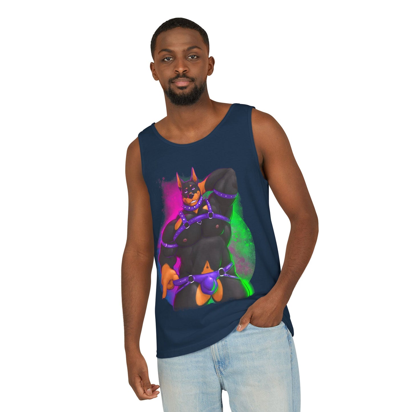 YIFF™: Neon Pup Doberman │ Garment-Dyed Tank Top