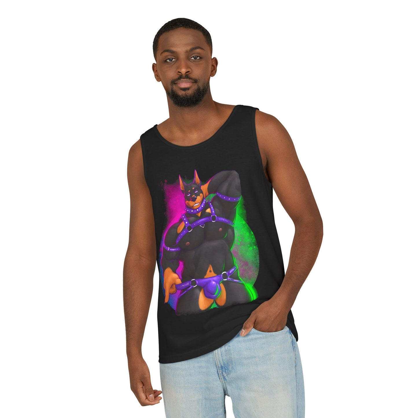 YIFF™: Neon Pup Doberman │ Garment-Dyed Tank Top