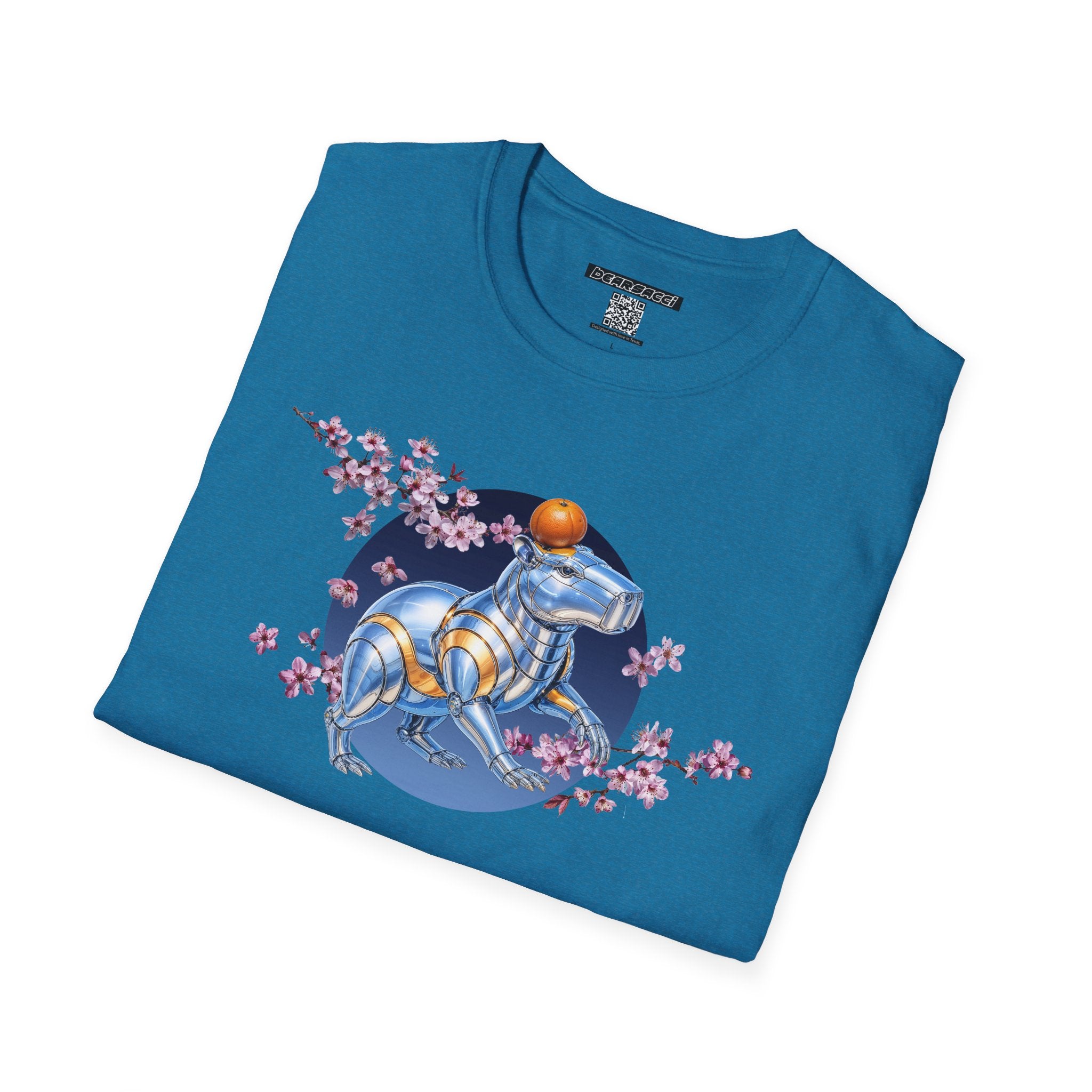 Fake Designer™: Robot Capybara T-Shirt with Sakura Blooms│ Softsyle T-shirt