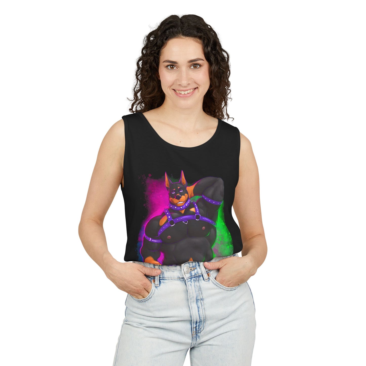 YIFF™: Neon Pup Doberman │ Garment-Dyed Tank Top