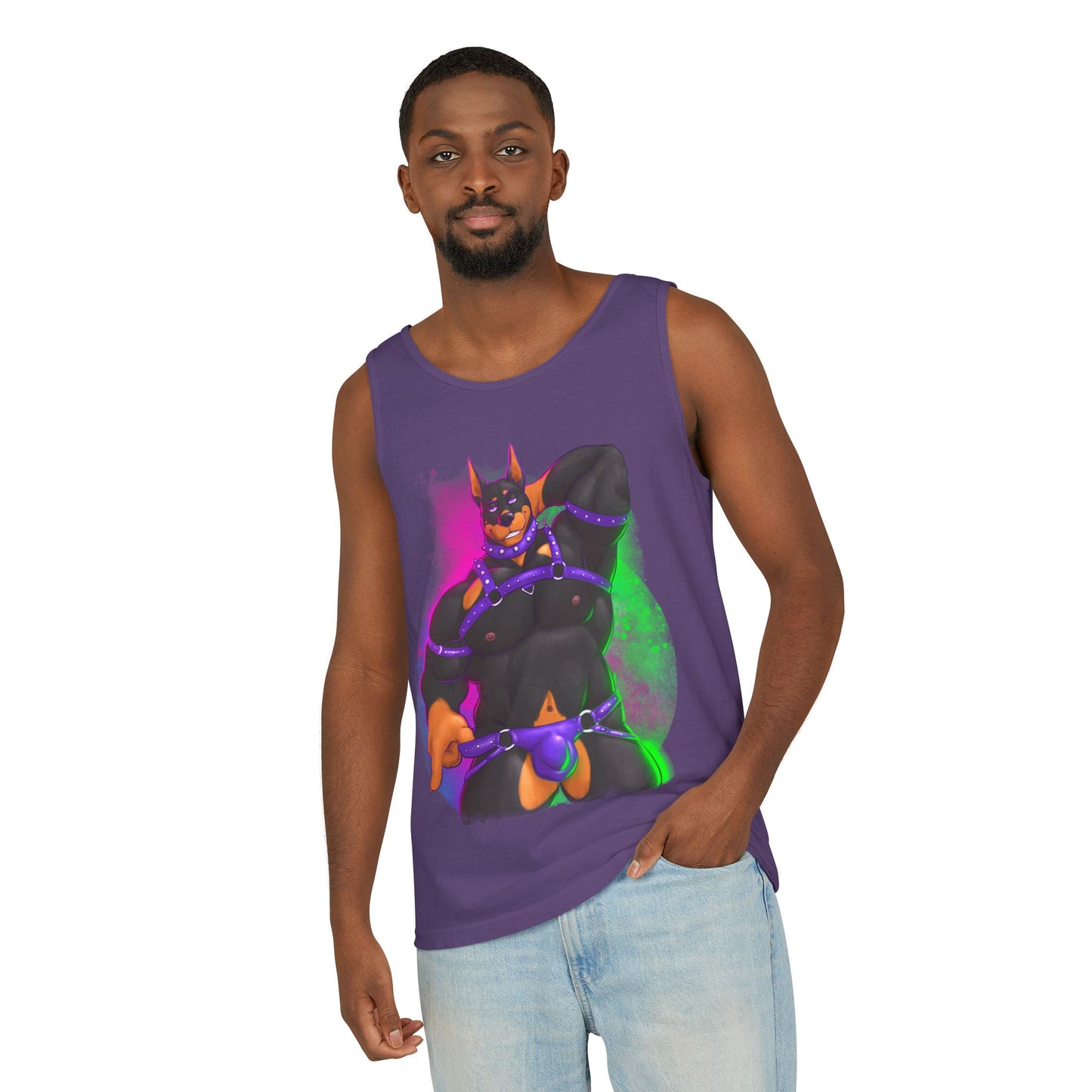 YIFF™: Neon Pup Doberman │ Garment-Dyed Tank Top