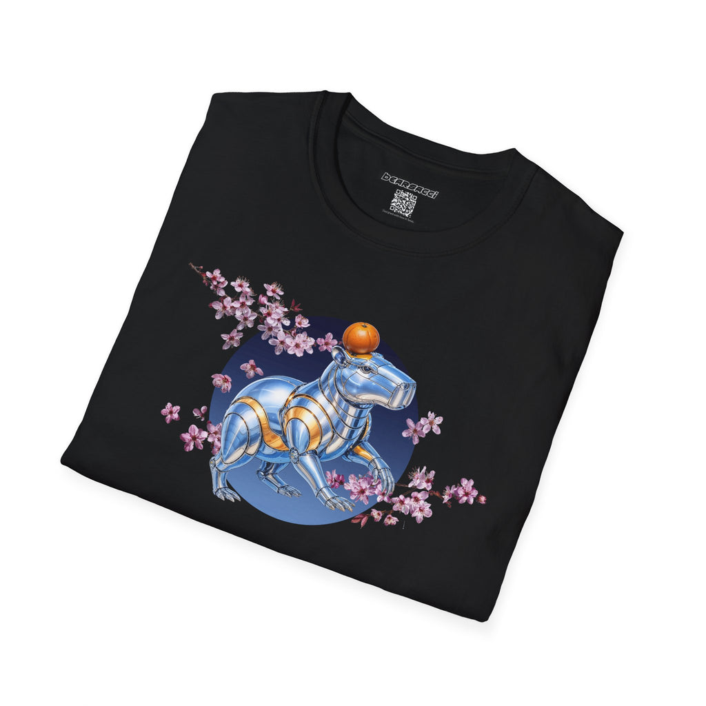 Fake Designer™: Robot Capybara T-Shirt with Sakura Blooms│ Softsyle T-shirt