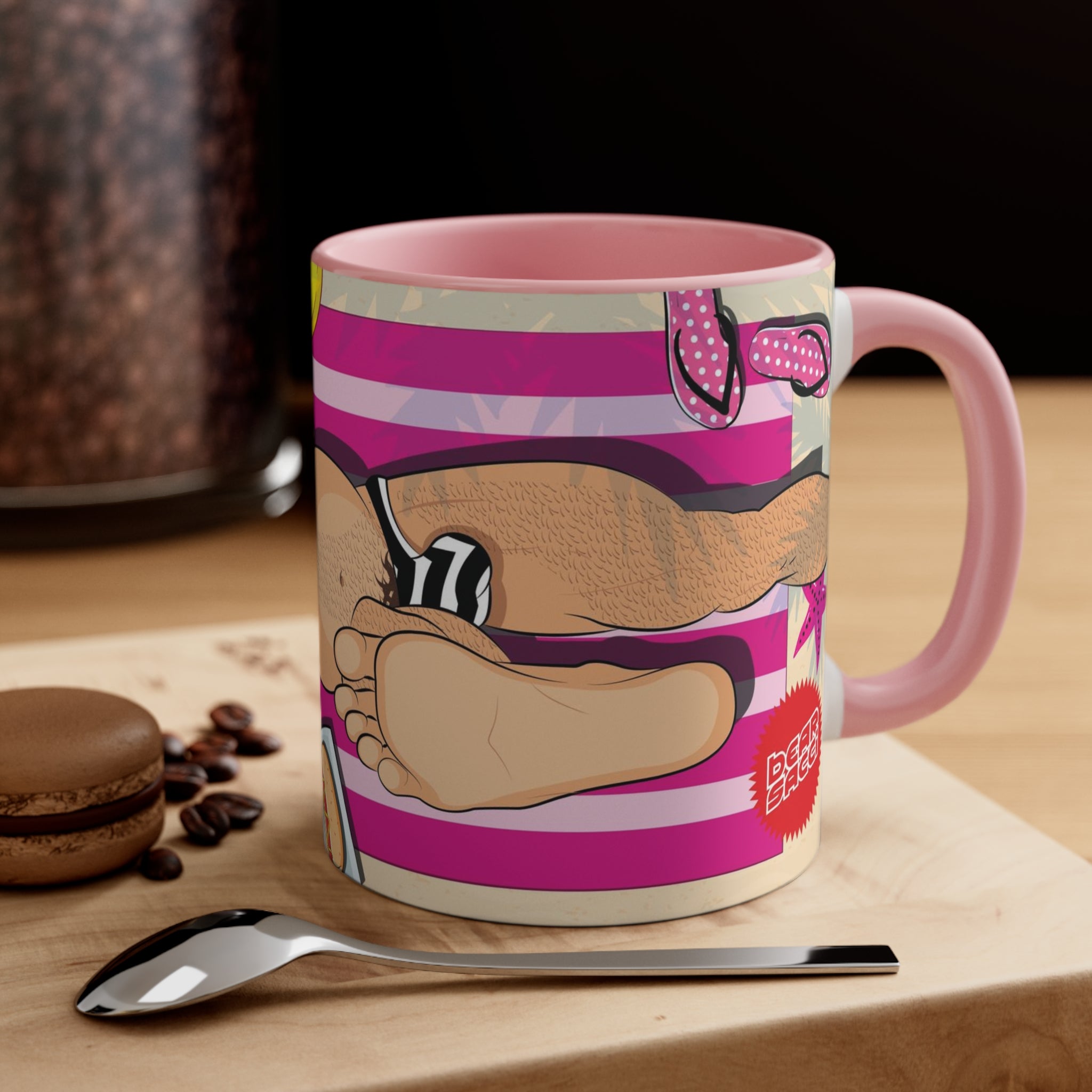 Bearbie™: At The Beach #1 │ Pink Accent Coffee Mug, 11oz