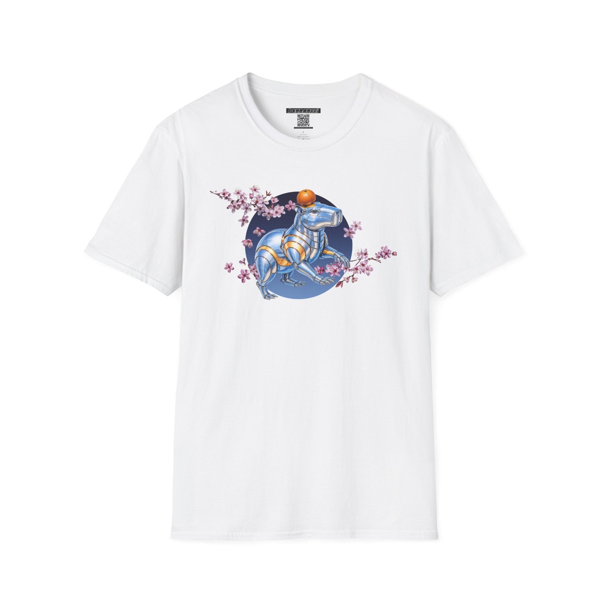 Fake Designer™: Robot Capybara T-Shirt with Sakura Blooms│ Softsyle T-shirt