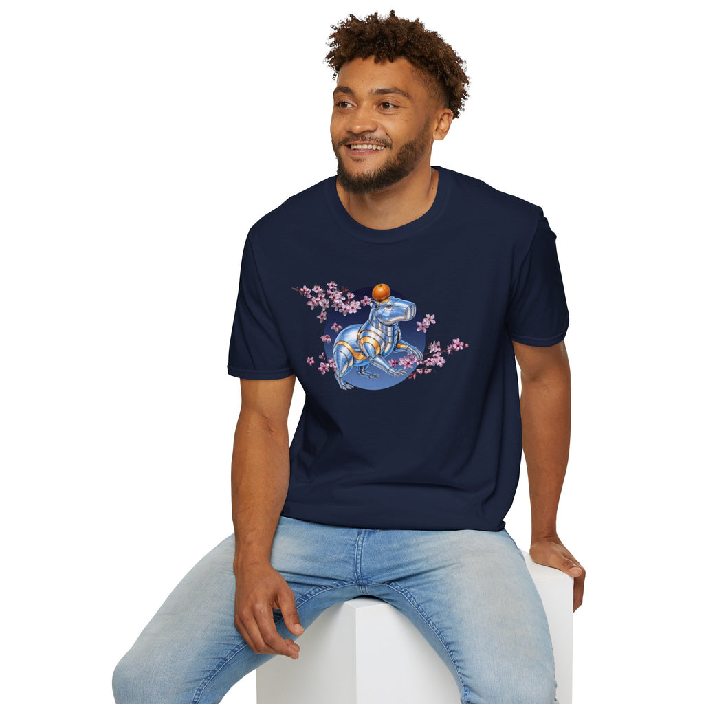 Fake Designer™: Robot Capybara T-Shirt with Sakura Blooms│ Softsyle T-shirt