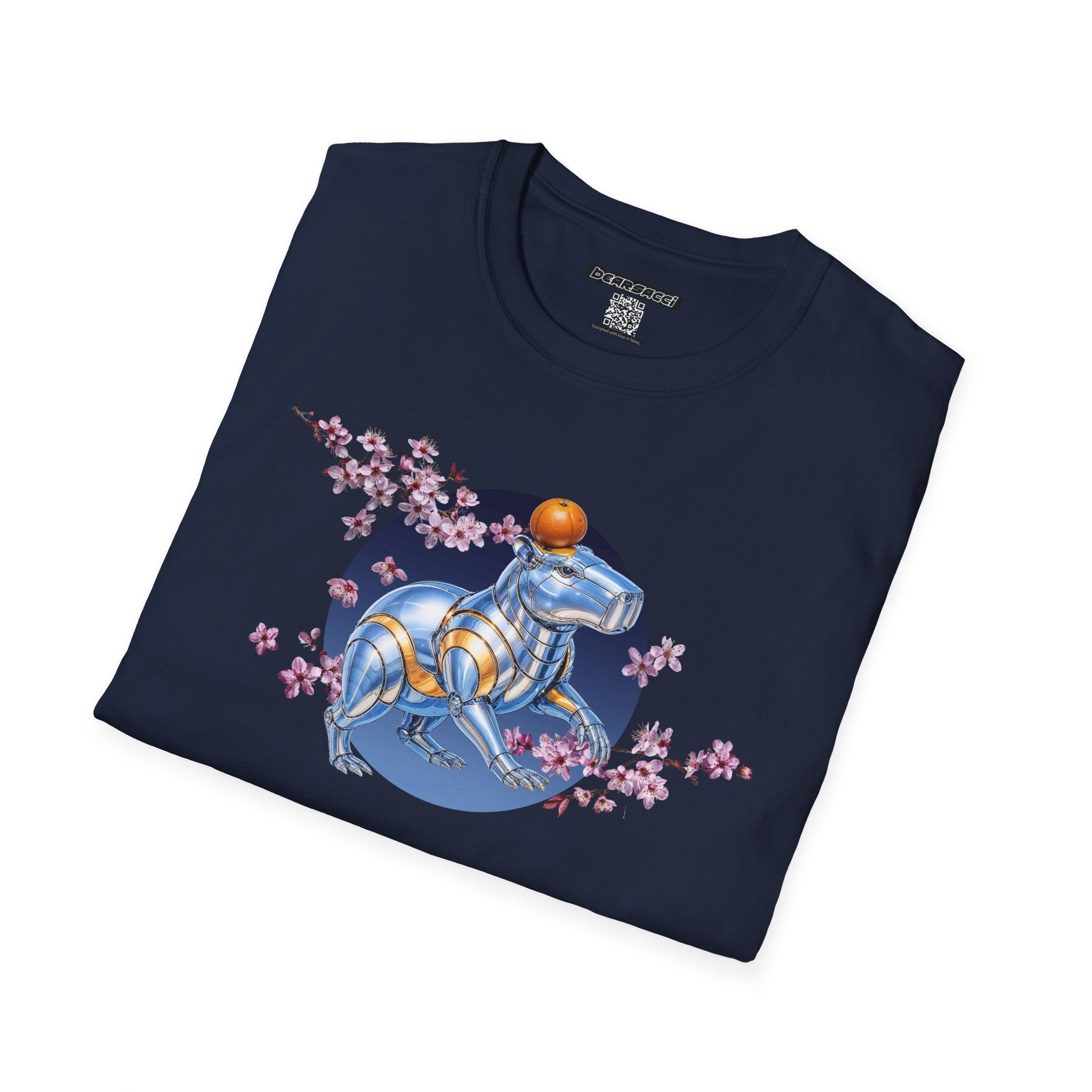 Fake Designer™: Robot Capybara T-Shirt with Sakura Blooms│ Softsyle T-shirt
