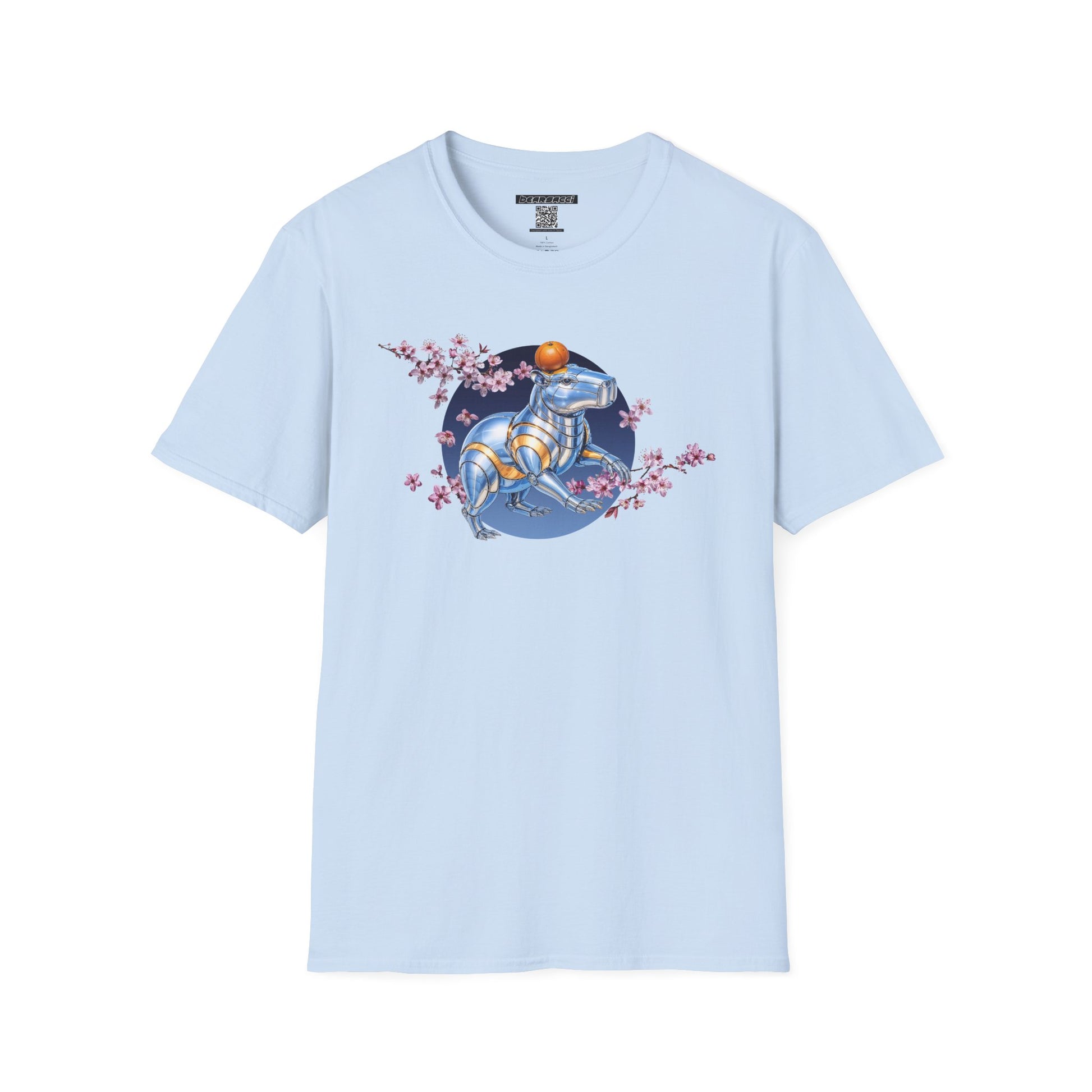 Fake Designer™: Robot Capybara T-Shirt with Sakura Blooms│ Softsyle T-shirt