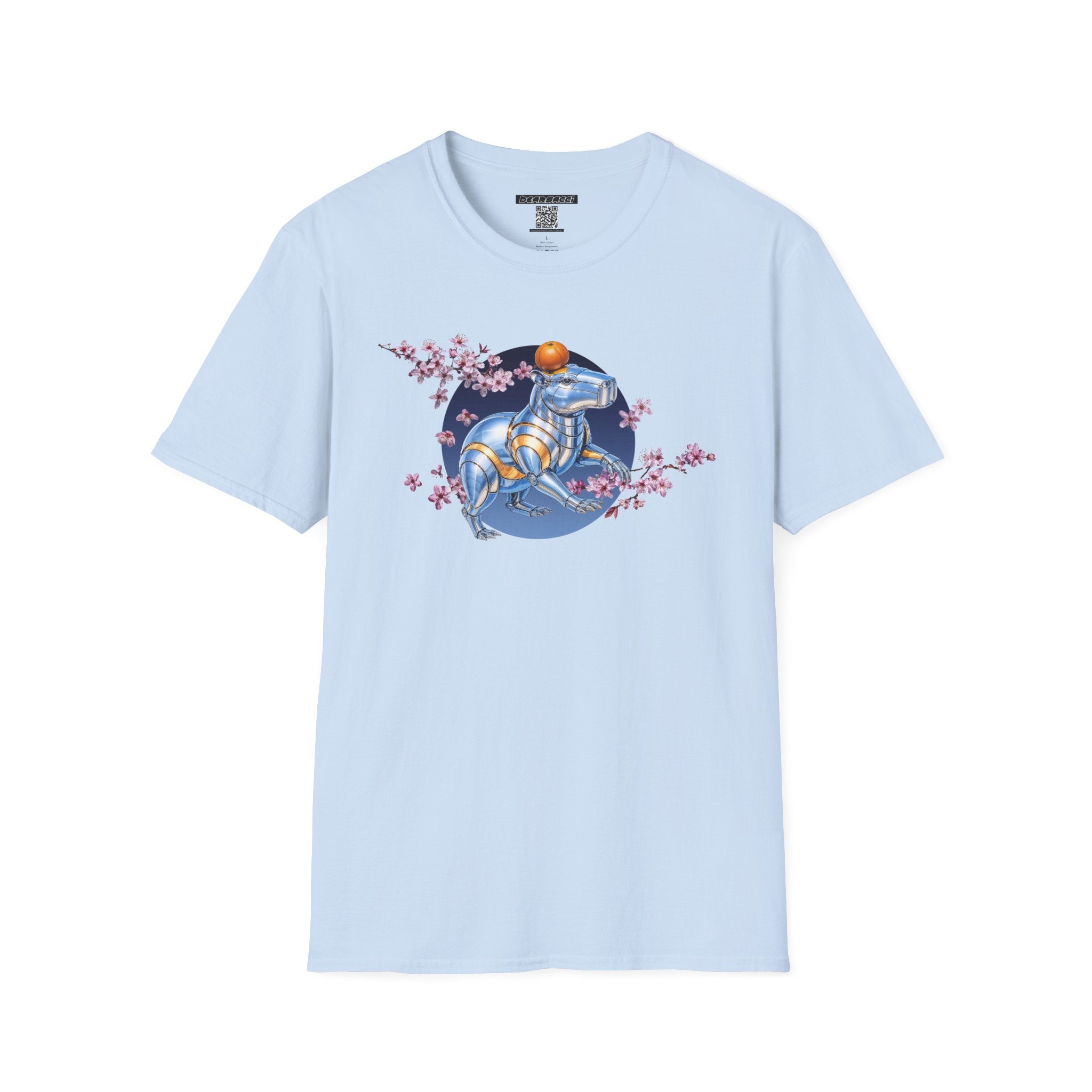 Fake Designer™: Robot Capybara T-Shirt with Sakura Blooms│ Softsyle T-shirt