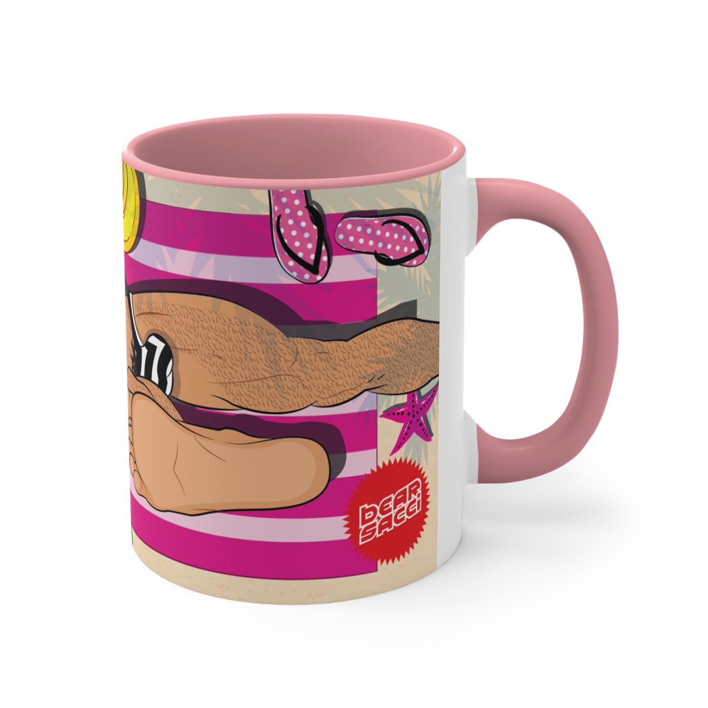 Bearbie™: At The Beach #2 │ Pink Accent Coffee Mug, 11oz