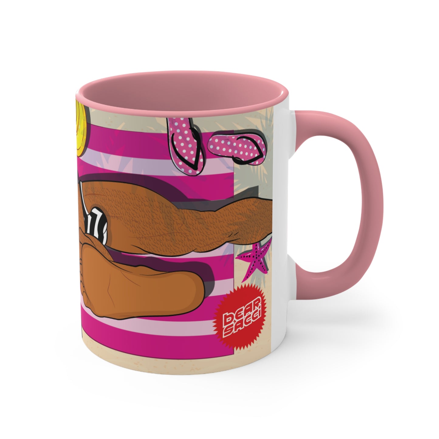 Bearbie™: At The Beach #3 │ Pink Accent Coffee Mug, 11oz