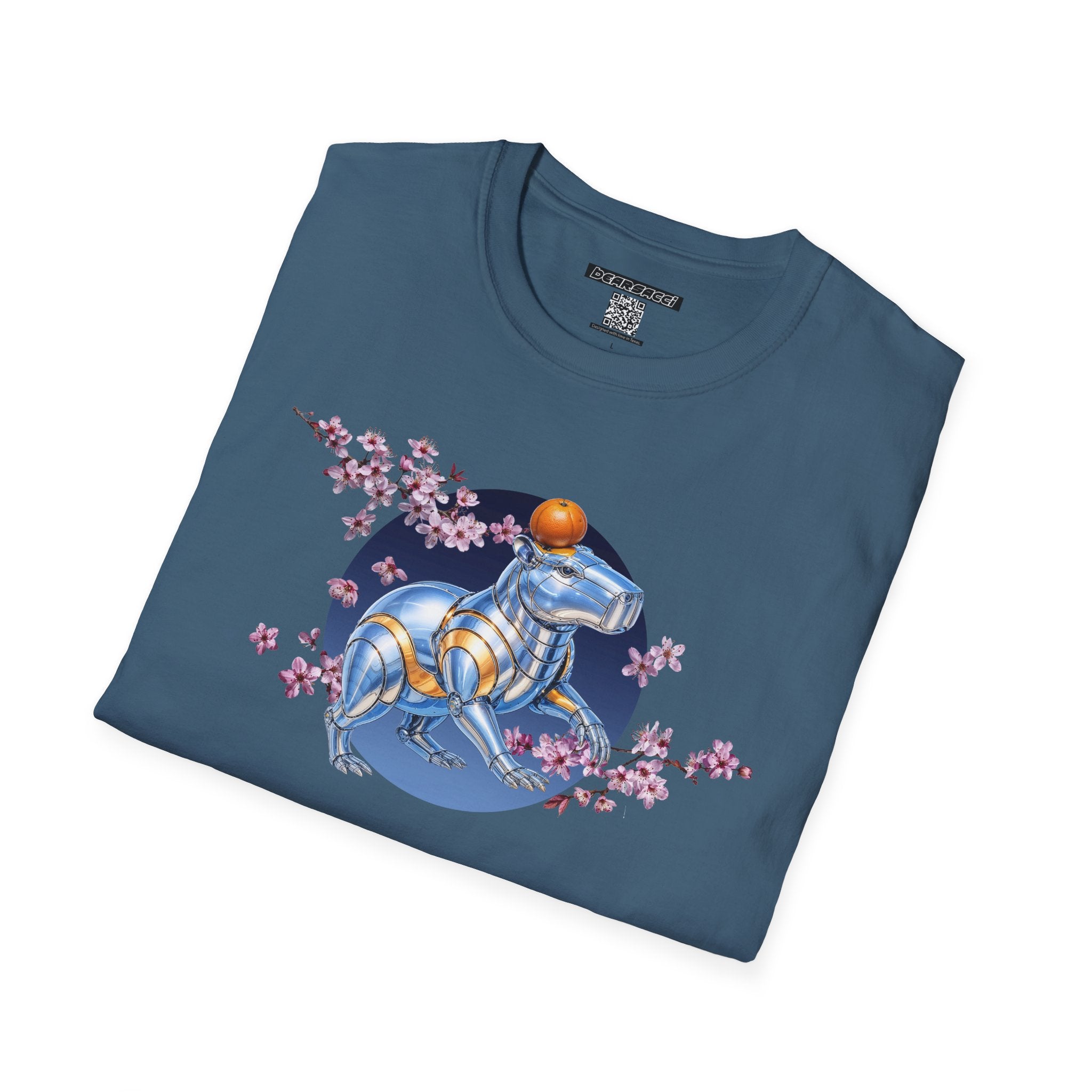 Fake Designer™: Robot Capybara T-Shirt with Sakura Blooms│ Softsyle T-shirt
