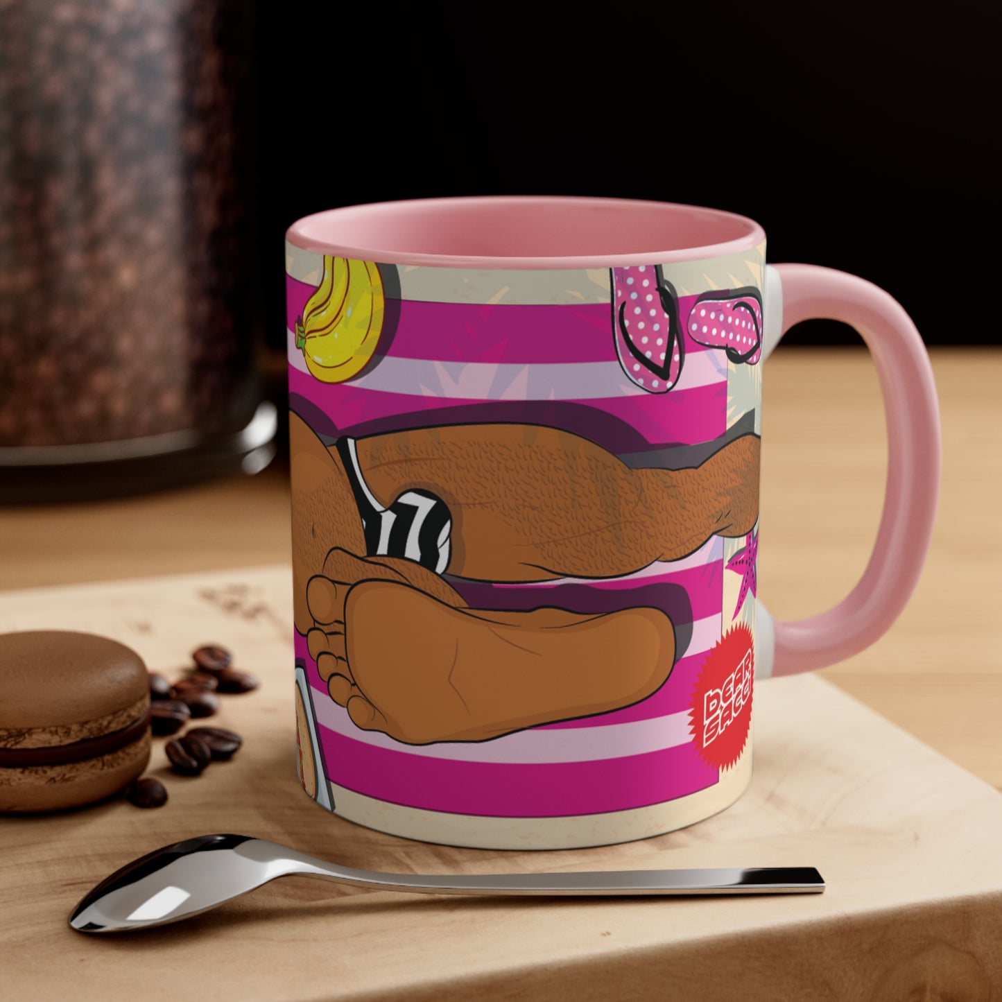 Bearbie™: At The Beach #3 │ Pink Accent Coffee Mug, 11oz