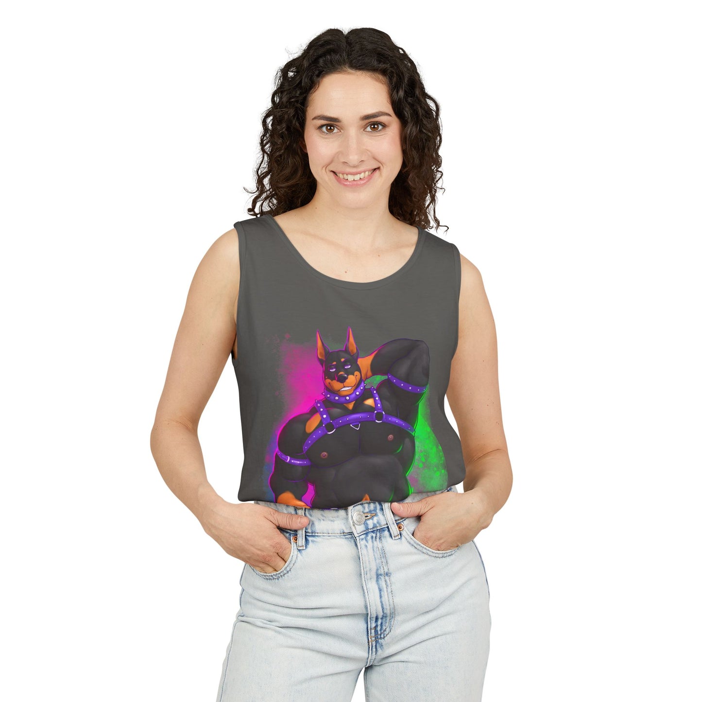 YIFF™: Neon Pup Doberman │ Garment-Dyed Tank Top