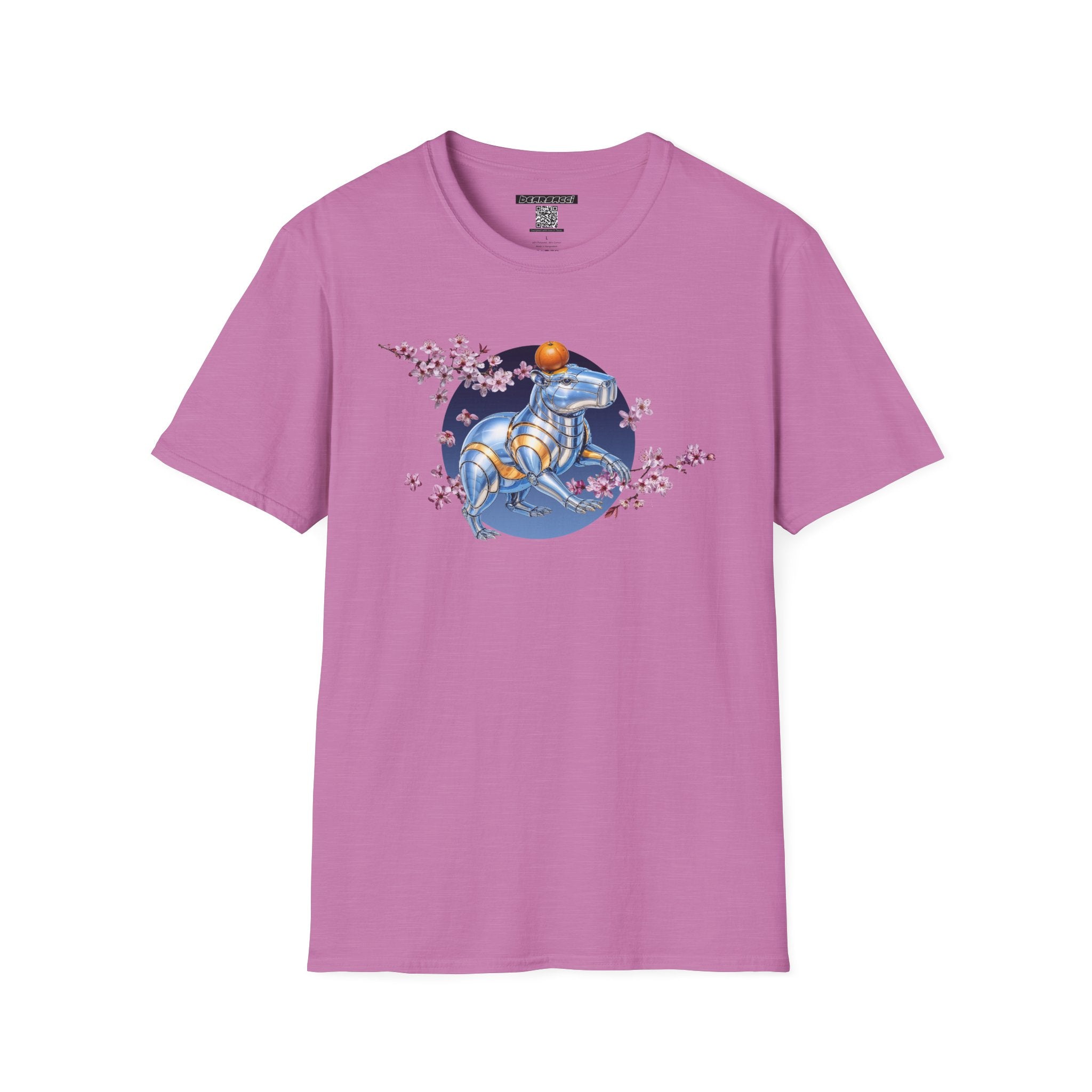Fake Designer™: Robot Capybara T-Shirt with Sakura Blooms│ Softsyle T-shirt