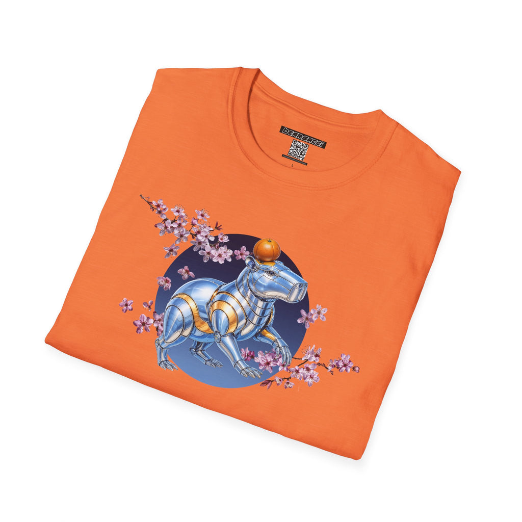 Fake Designer™: Robot Capybara T-Shirt with Sakura Blooms│ Softsyle T-shirt