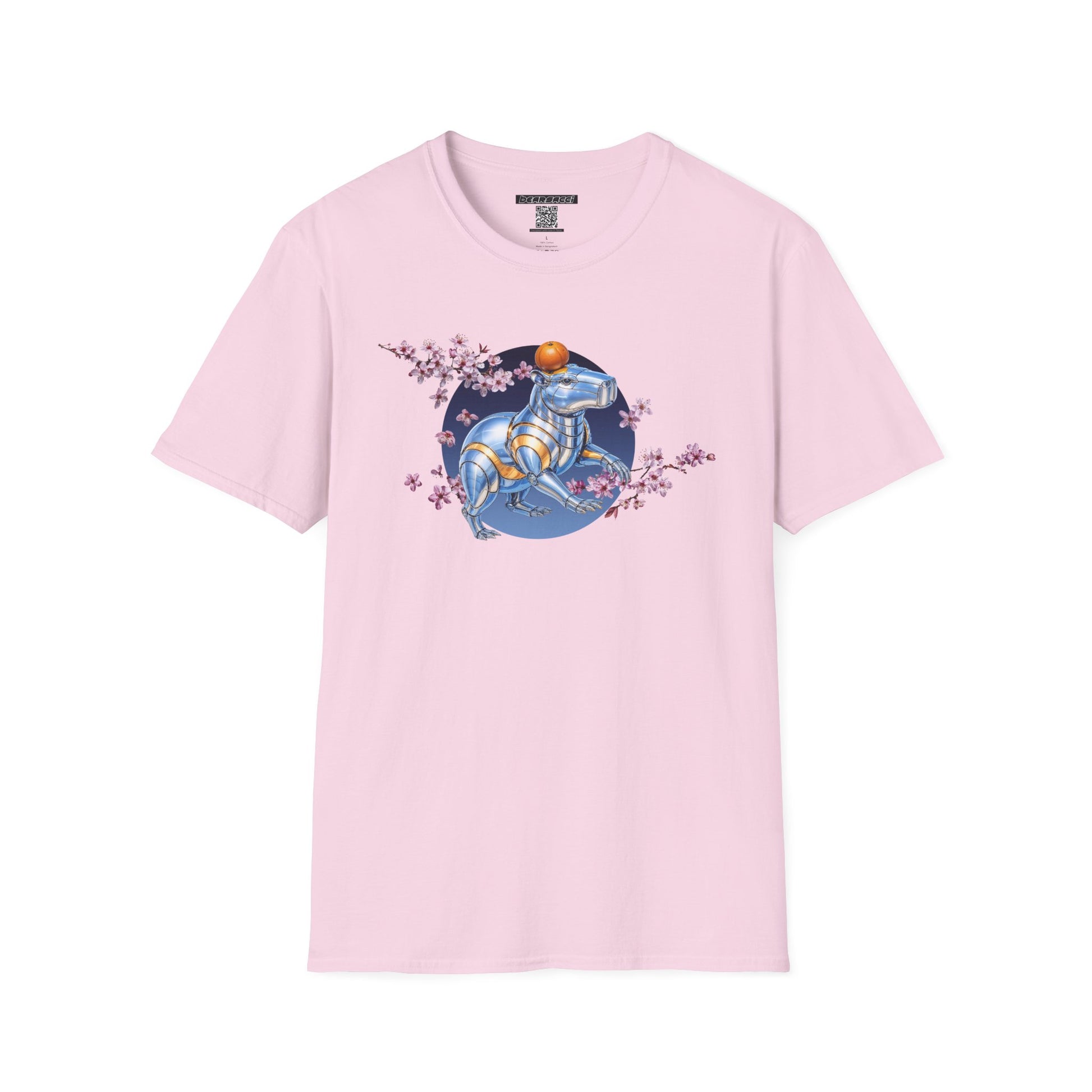 Fake Designer™: Robot Capybara T-Shirt with Sakura Blooms│ Softsyle T-shirt