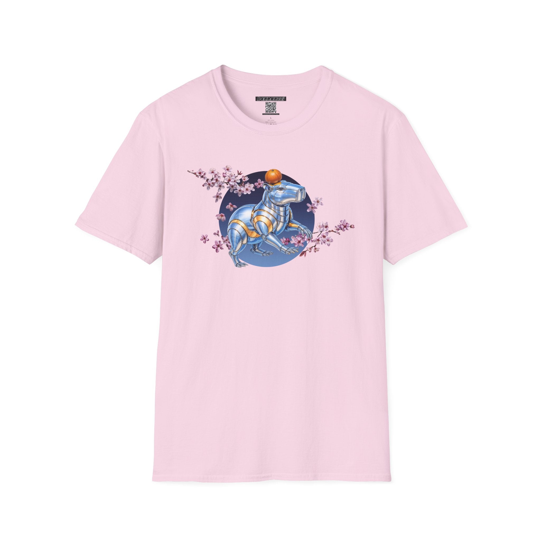 Fake Designer™: Robot Capybara T-Shirt with Sakura Blooms│ Softsyle T-shirt