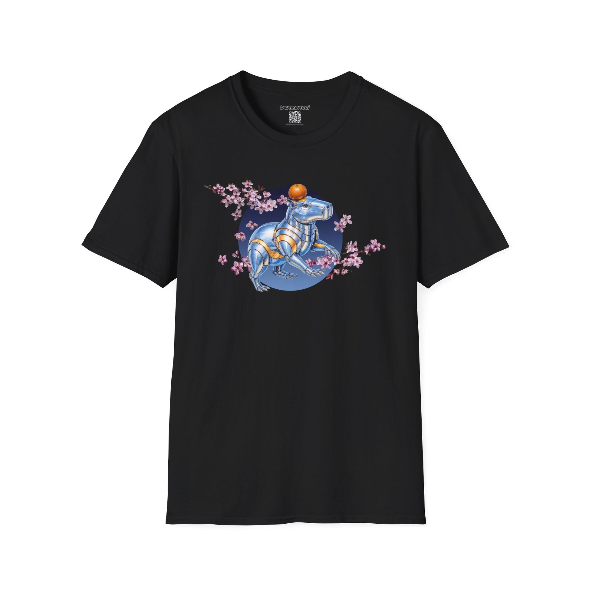 Fake Designer™: Robot Capybara T-Shirt with Sakura Blooms│ Softsyle T-shirt
