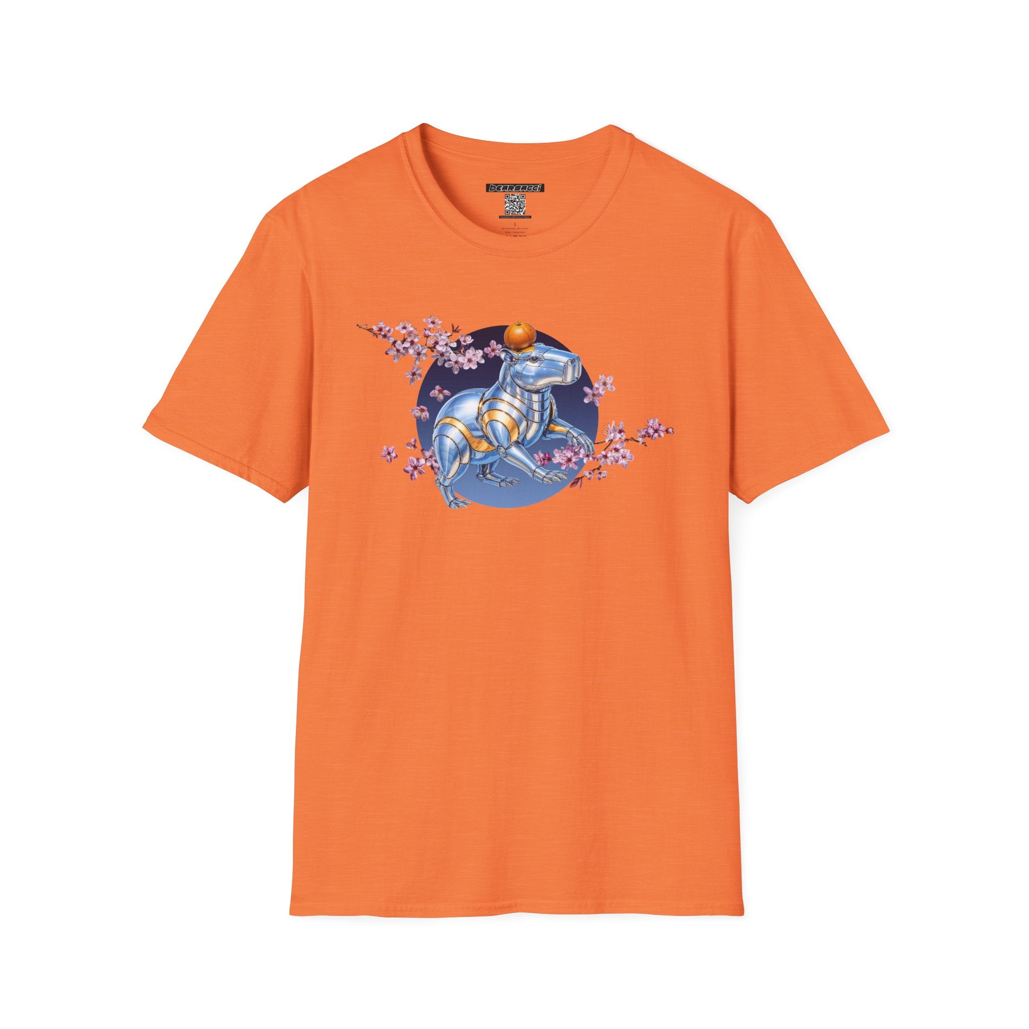 Fake Designer™: Robot Capybara T-Shirt with Sakura Blooms│ Softsyle T-shirt