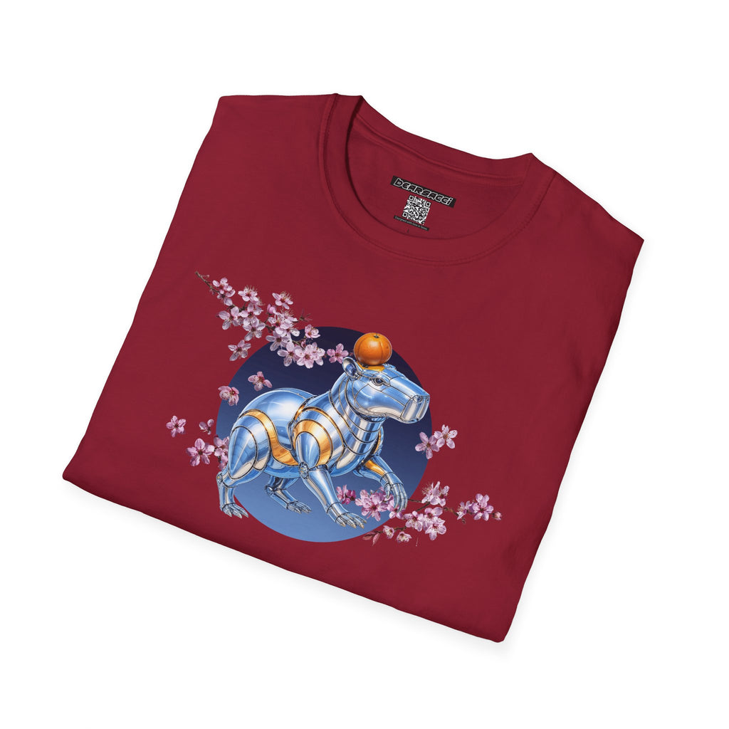Fake Designer™: Robot Capybara T-Shirt with Sakura Blooms│ Softsyle T-shirt