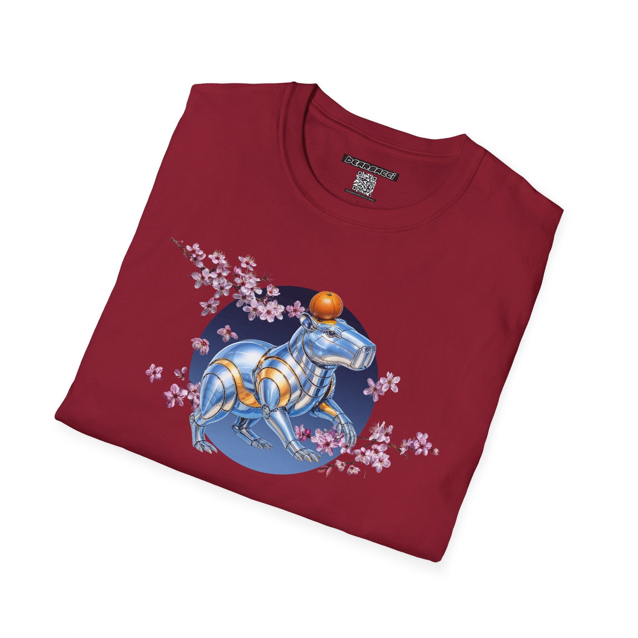 Fake Designer™: Robot Capybara T-Shirt with Sakura Blooms│ Softsyle T-shirt