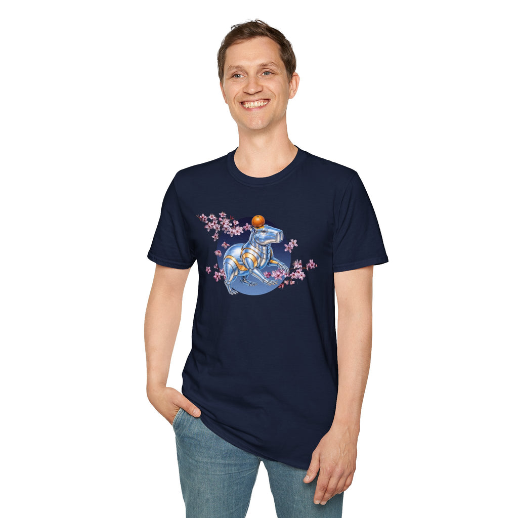 Fake Designer™: Robot Capybara T-Shirt with Sakura Blooms│ Softsyle T-shirt