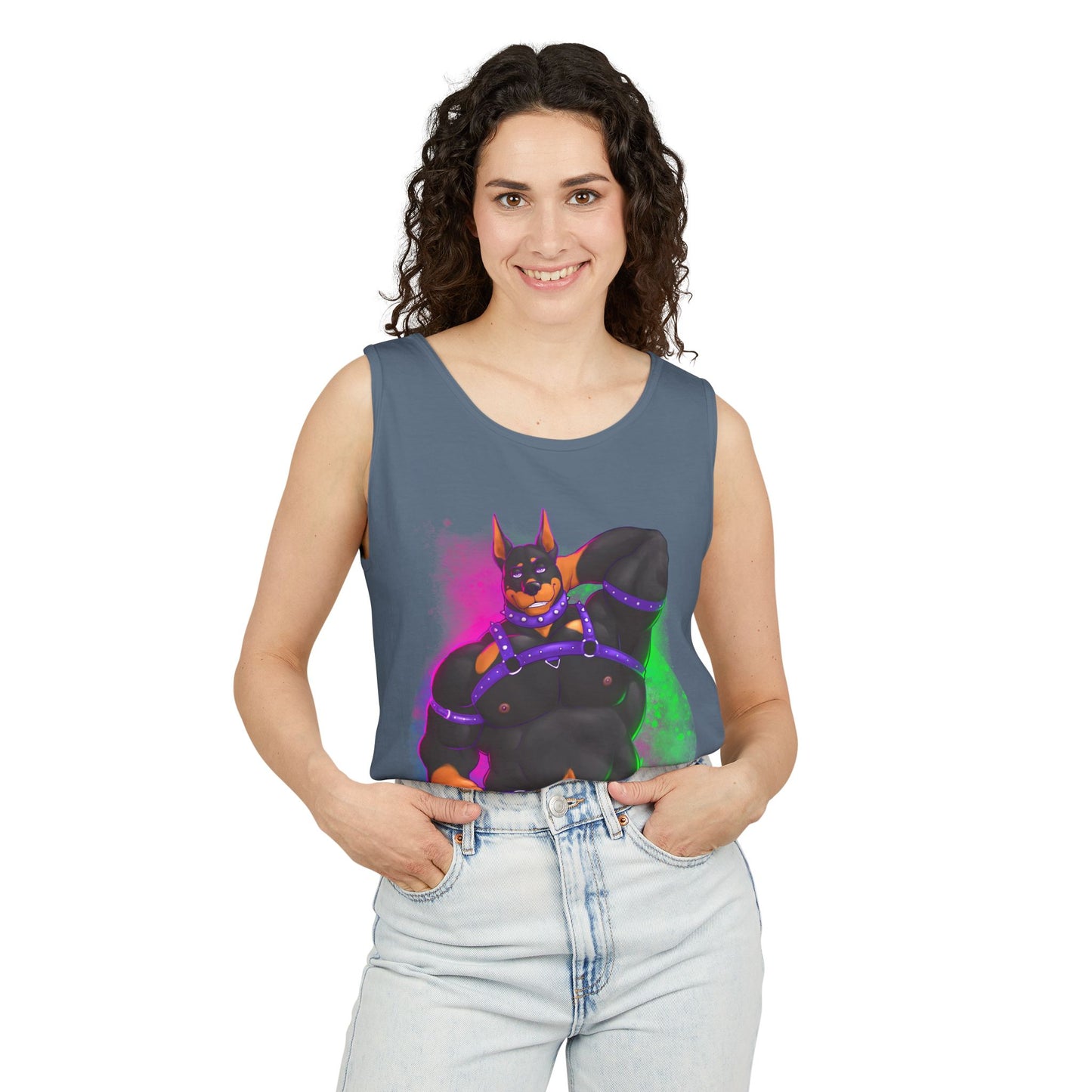 YIFF™: Neon Pup Doberman │ Garment-Dyed Tank Top