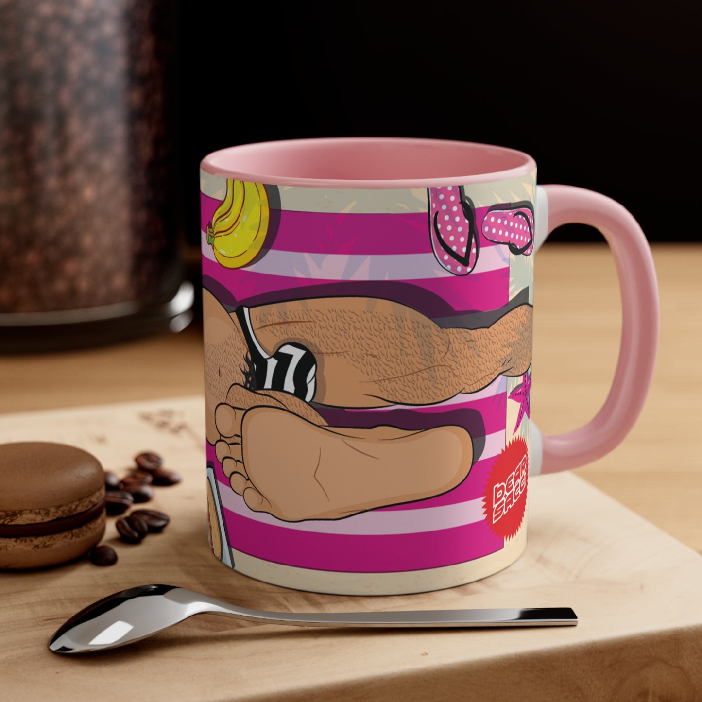 Bearbie™: At The Beach #2 │ Pink Accent Coffee Mug, 11oz