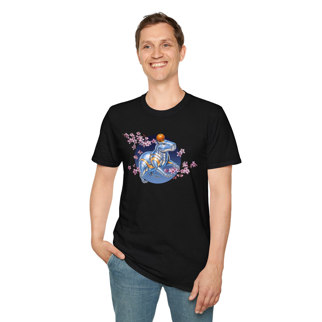Fake Designer™: Robot Capybara T-Shirt with Sakura Blooms│ Softsyle T-shirt