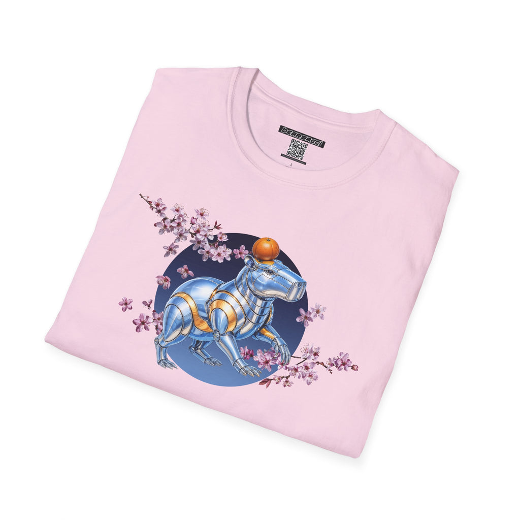 Fake Designer™: Robot Capybara T-Shirt with Sakura Blooms│ Softsyle T-shirt