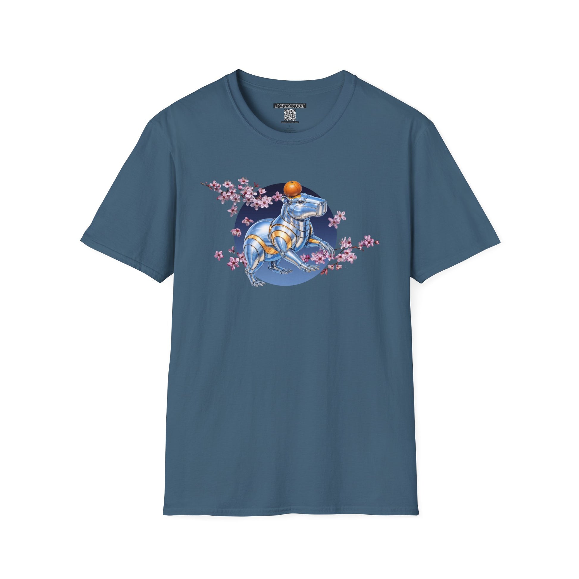 Fake Designer™: Robot Capybara T-Shirt with Sakura Blooms│ Softsyle T-shirt
