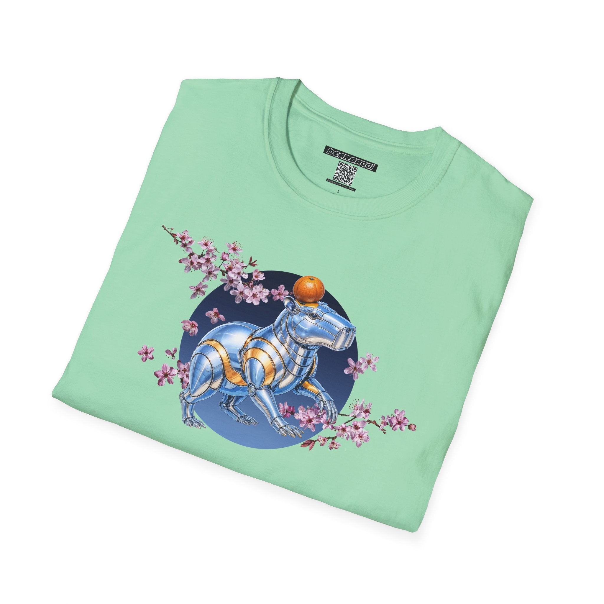 Fake Designer™: Robot Capybara T-Shirt with Sakura Blooms│ Softsyle T-shirt