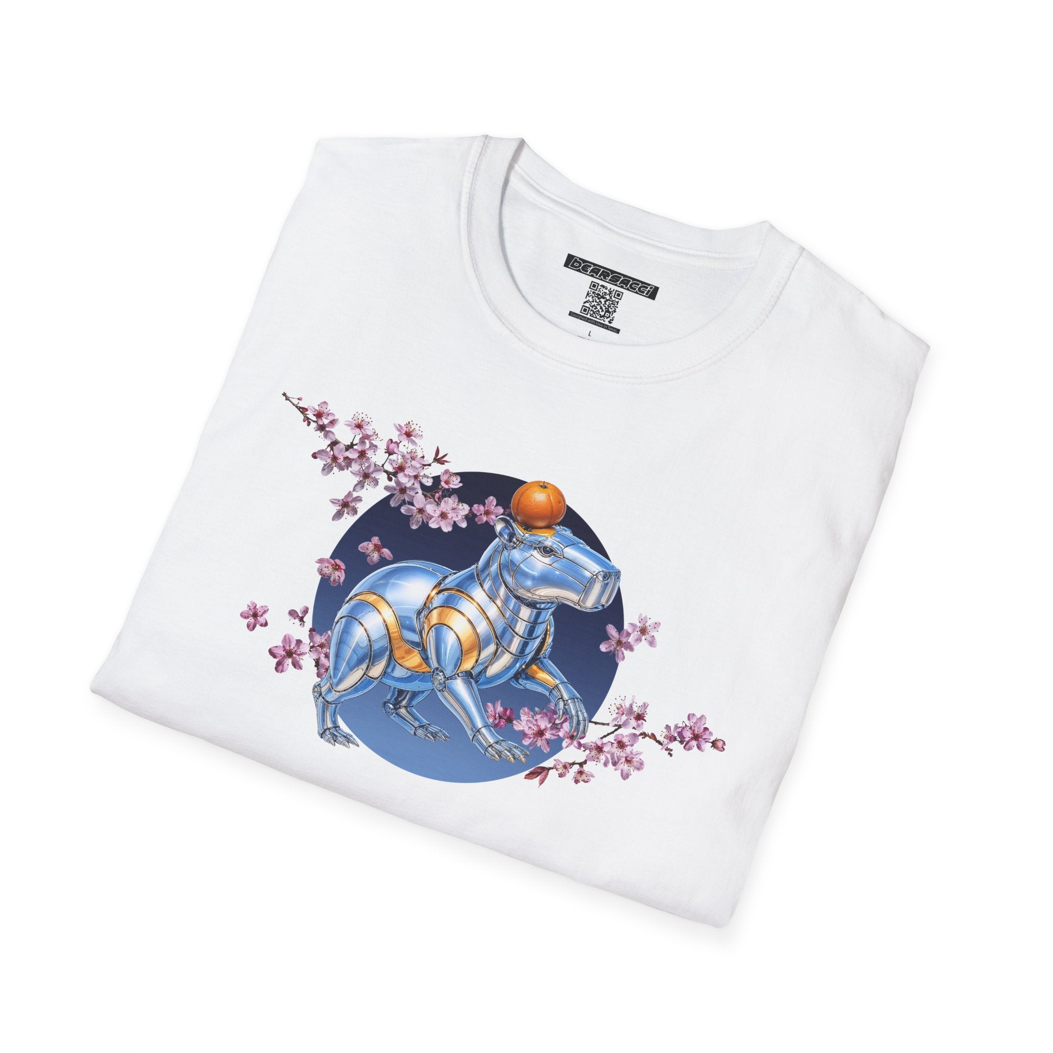 Fake Designer™: Robot Capybara T-Shirt with Sakura Blooms│ Softsyle T-shirt
