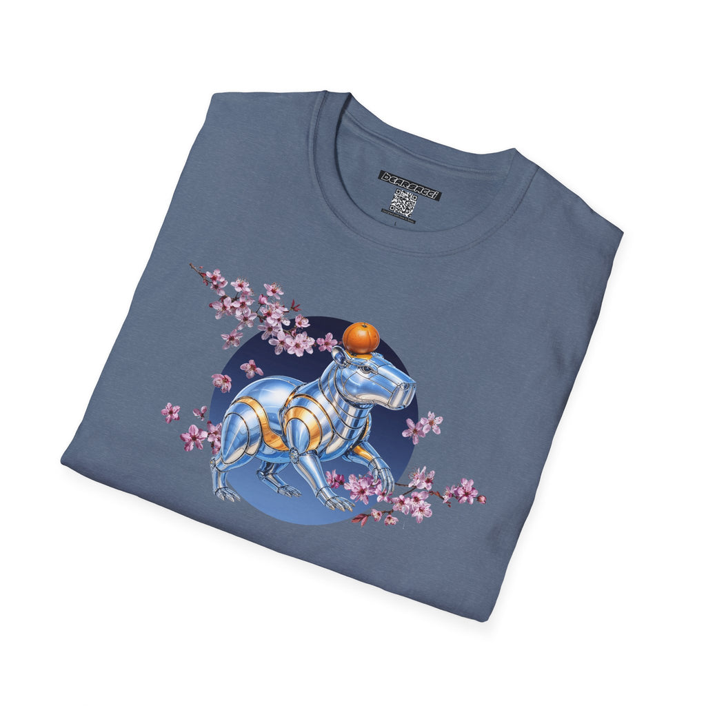 Fake Designer™: Robot Capybara T-Shirt with Sakura Blooms│ Softsyle T-shirt