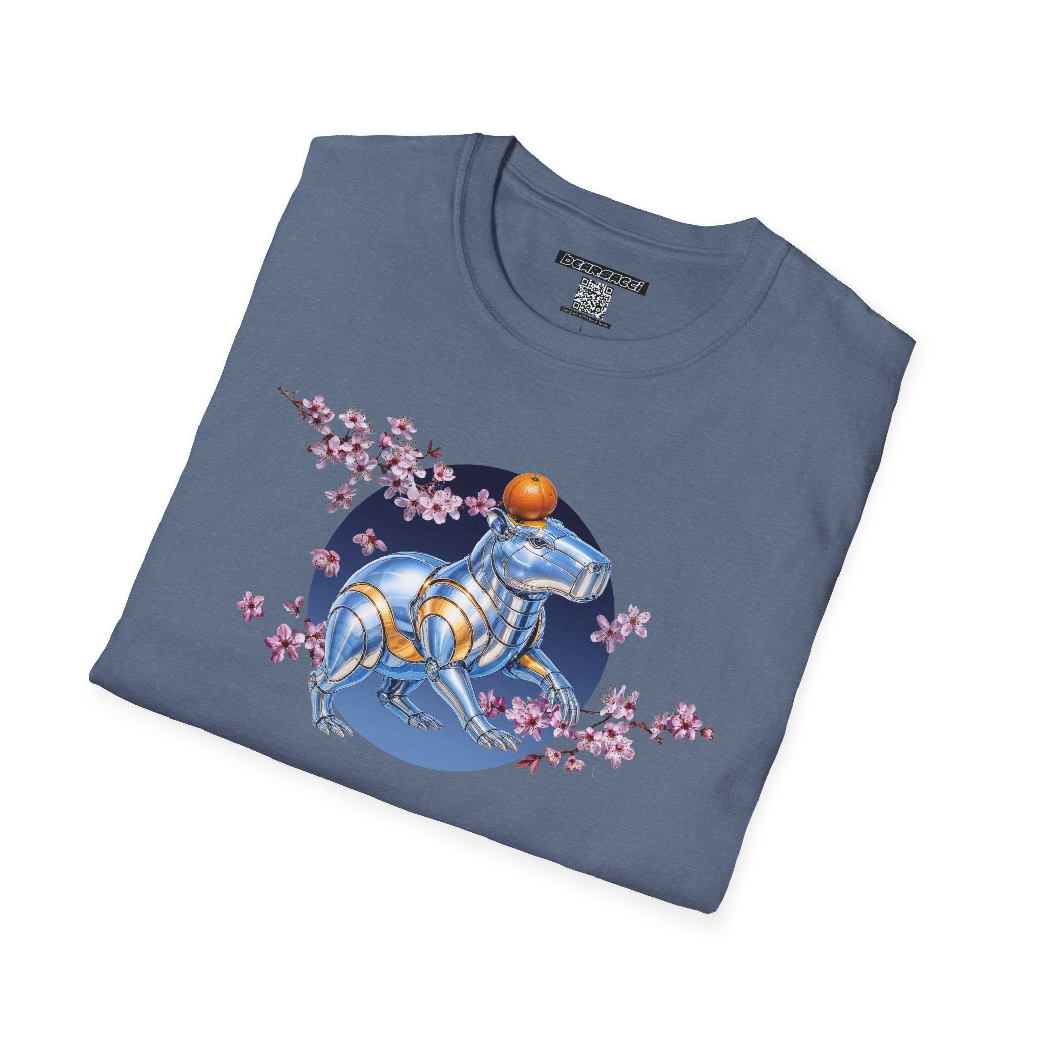 Fake Designer™: Robot Capybara T-Shirt with Sakura Blooms│ Softsyle T-shirt