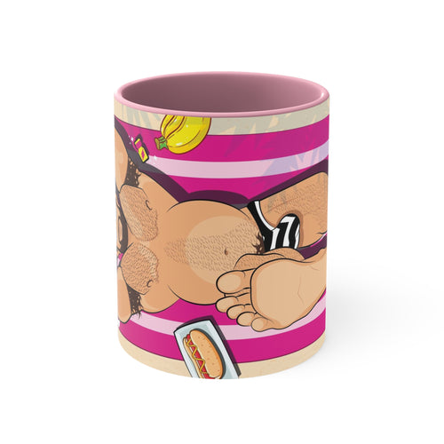 Bearbie™: At The Beach #1 │ Pink Accent Coffee Mug, 11oz