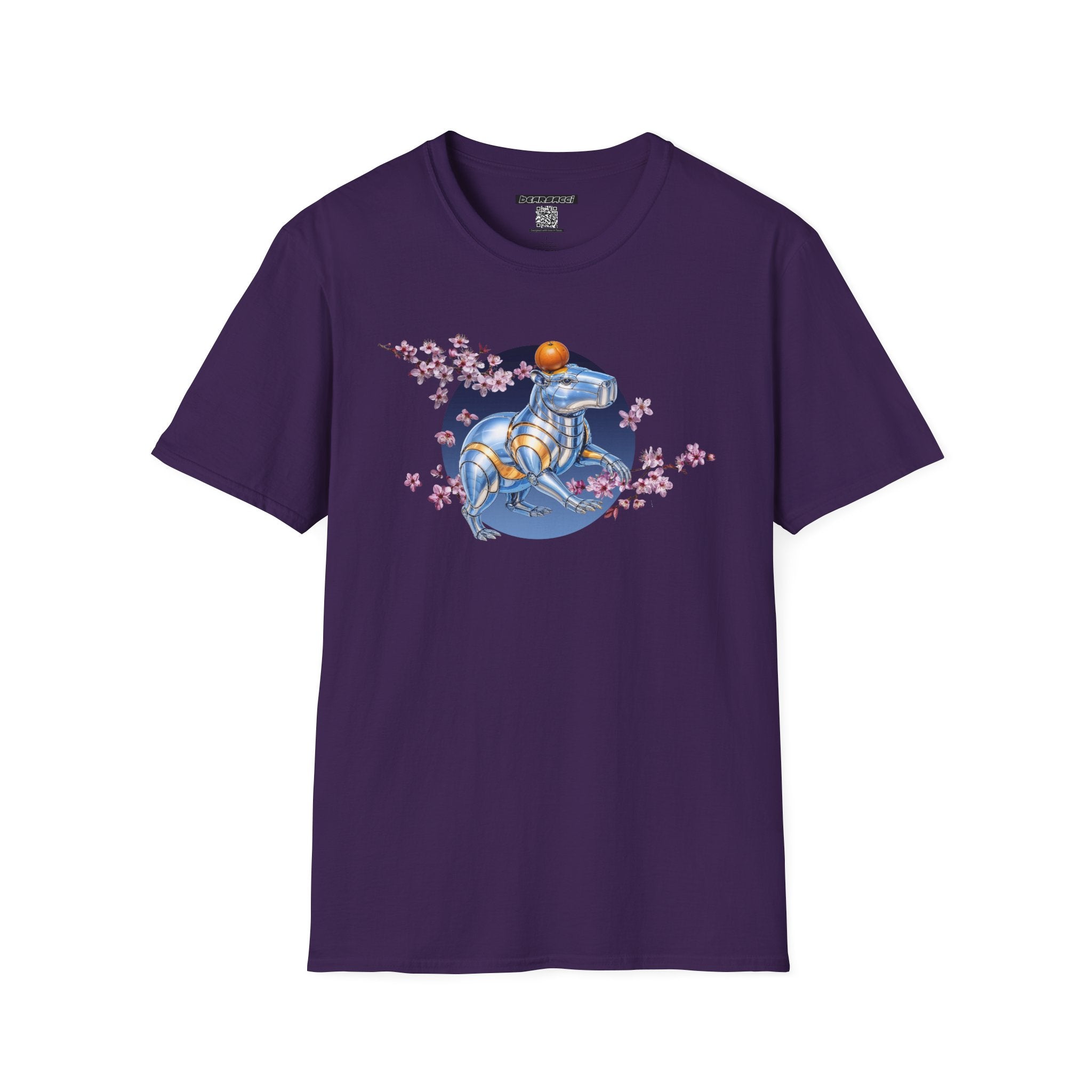 Fake Designer™: Robot Capybara T-Shirt with Sakura Blooms│ Softsyle T-shirt