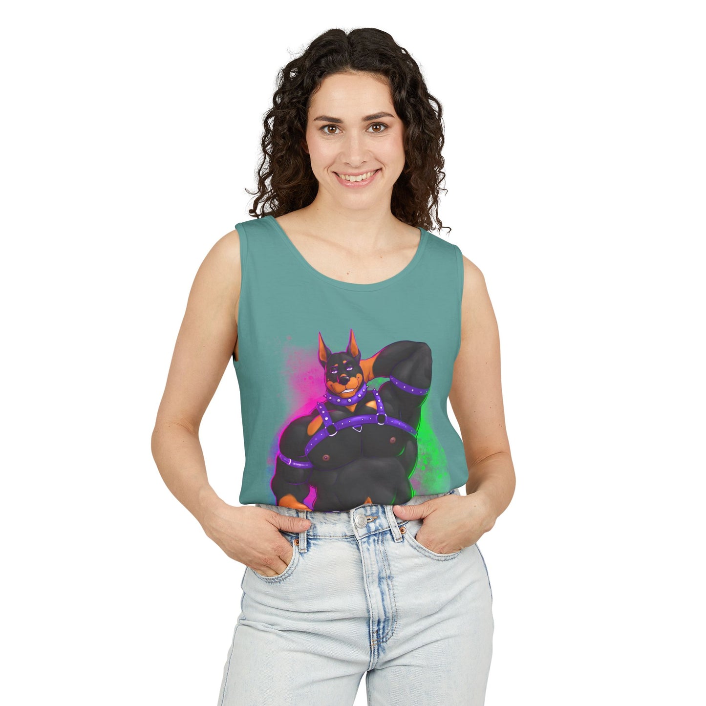 YIFF™: Neon Pup Doberman │ Garment-Dyed Tank Top