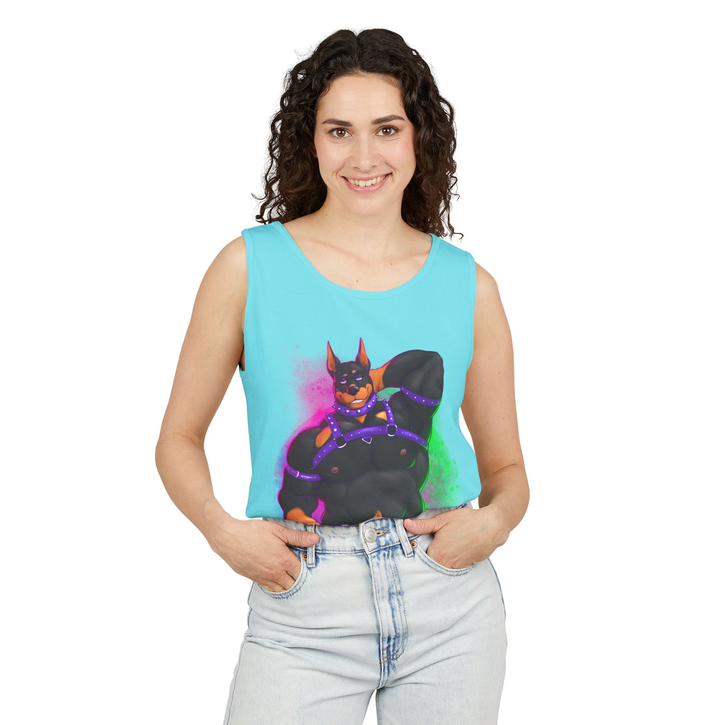 YIFF™: Neon Pup Doberman │ Garment-Dyed Tank Top