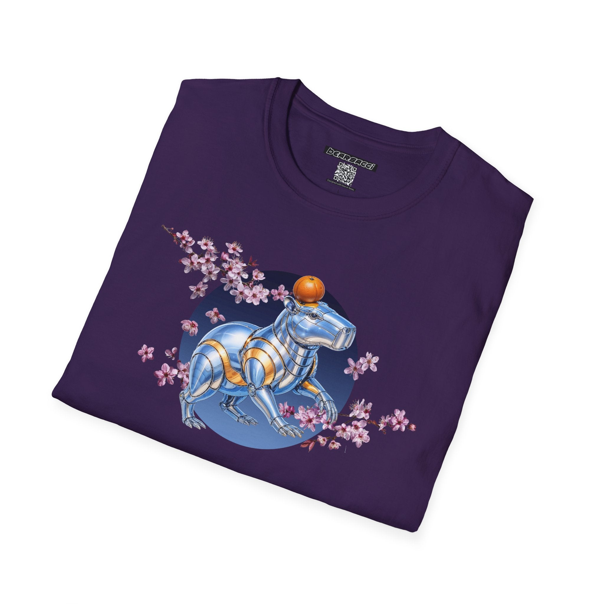 Fake Designer™: Robot Capybara T-Shirt with Sakura Blooms│ Softsyle T-shirt
