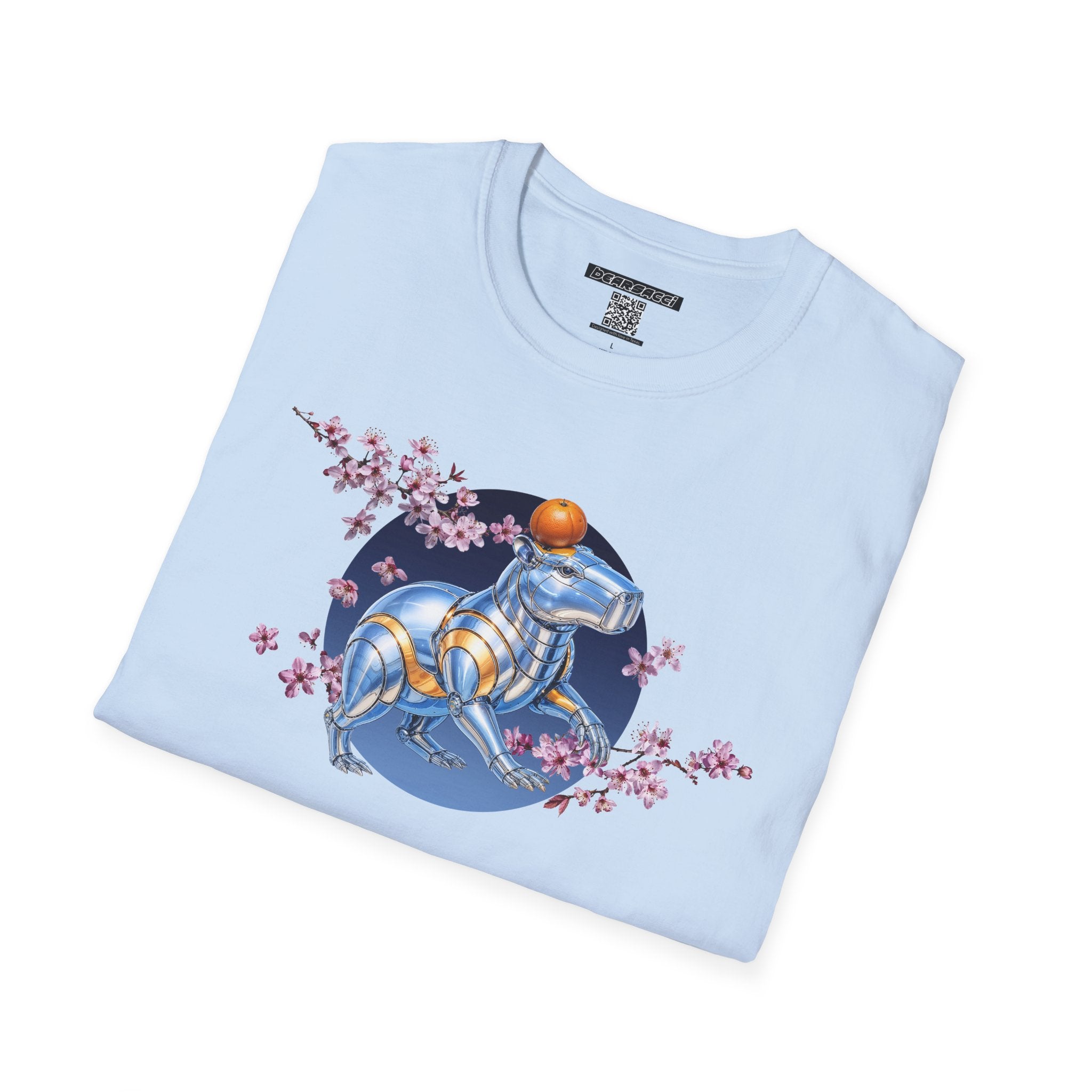 Fake Designer™: Robot Capybara T-Shirt with Sakura Blooms│ Softsyle T-shirt