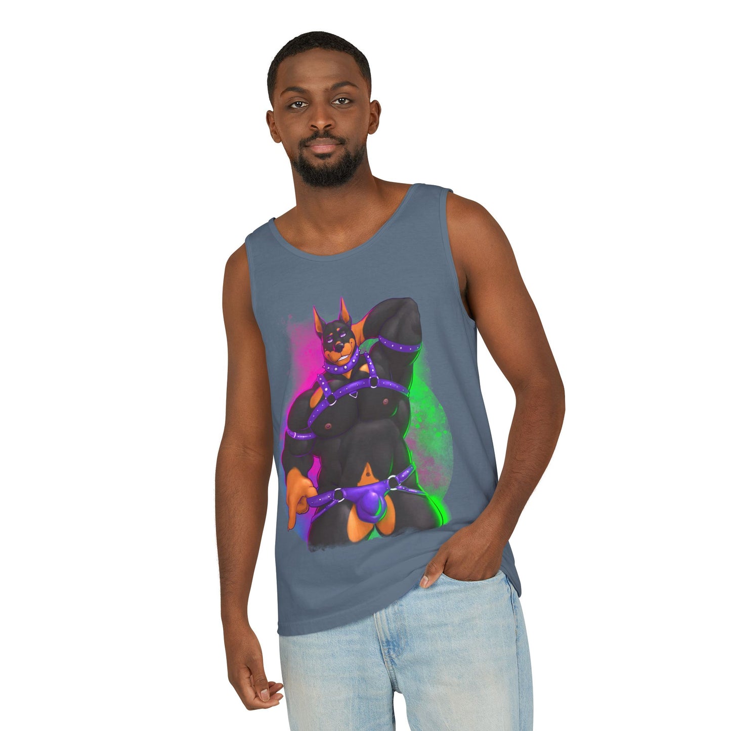 YIFF™: Neon Pup Doberman │ Garment-Dyed Tank Top