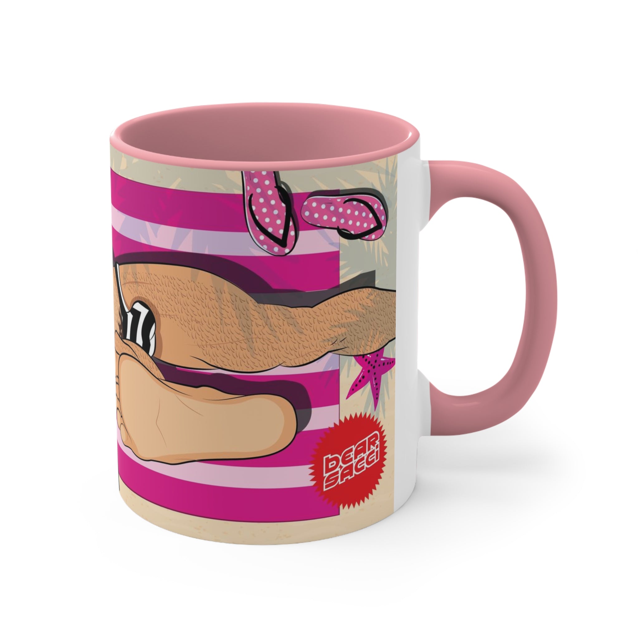Bearbie™: At The Beach #1 │ Pink Accent Coffee Mug, 11oz