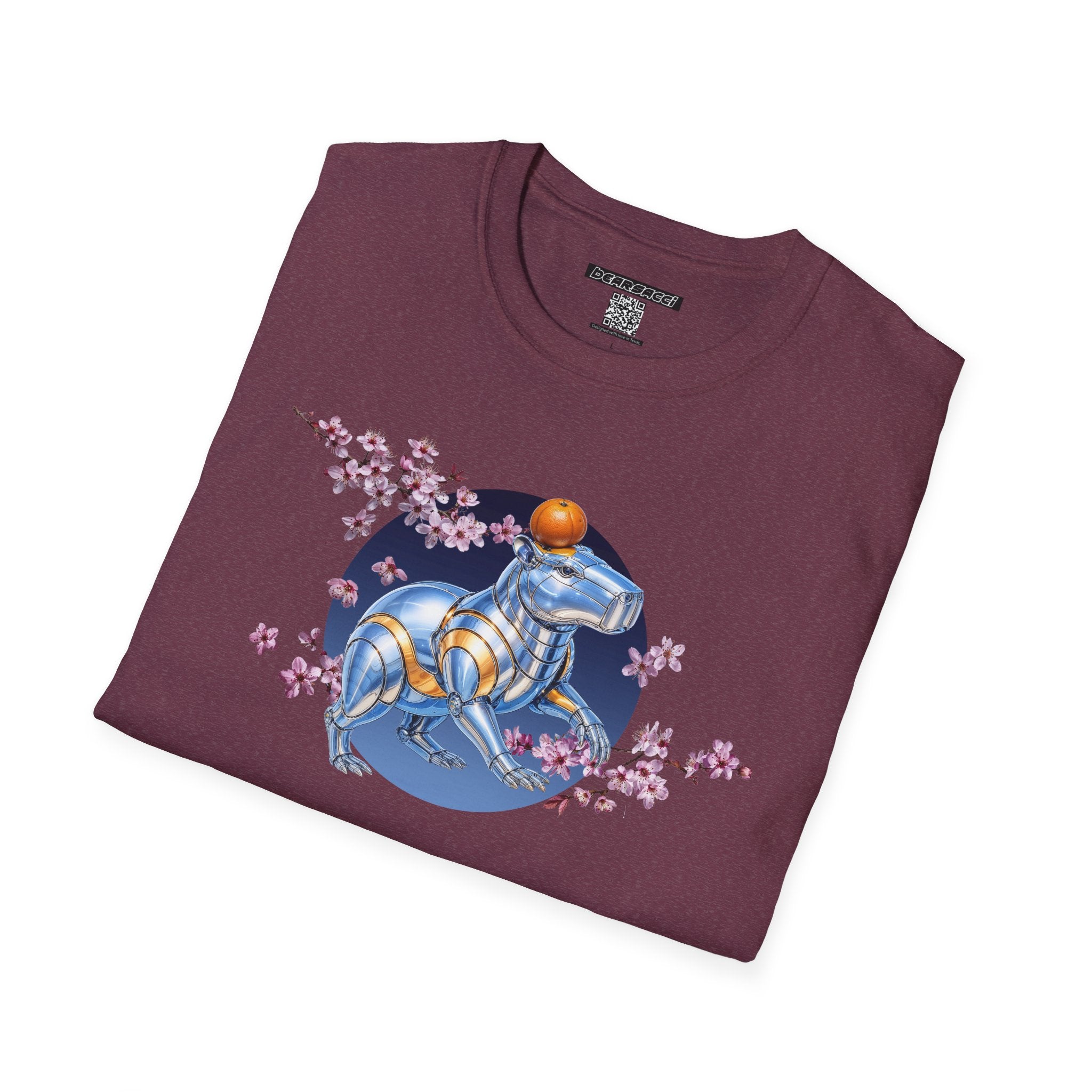 Fake Designer™: Robot Capybara T-Shirt with Sakura Blooms│ Softsyle T-shirt