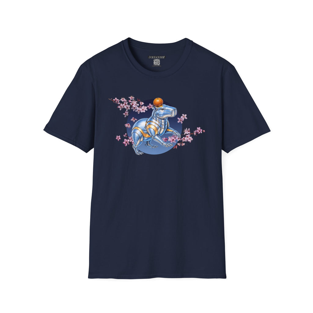 Fake Designer™: Robot Capybara T-Shirt with Sakura Blooms│ Softsyle T-shirt