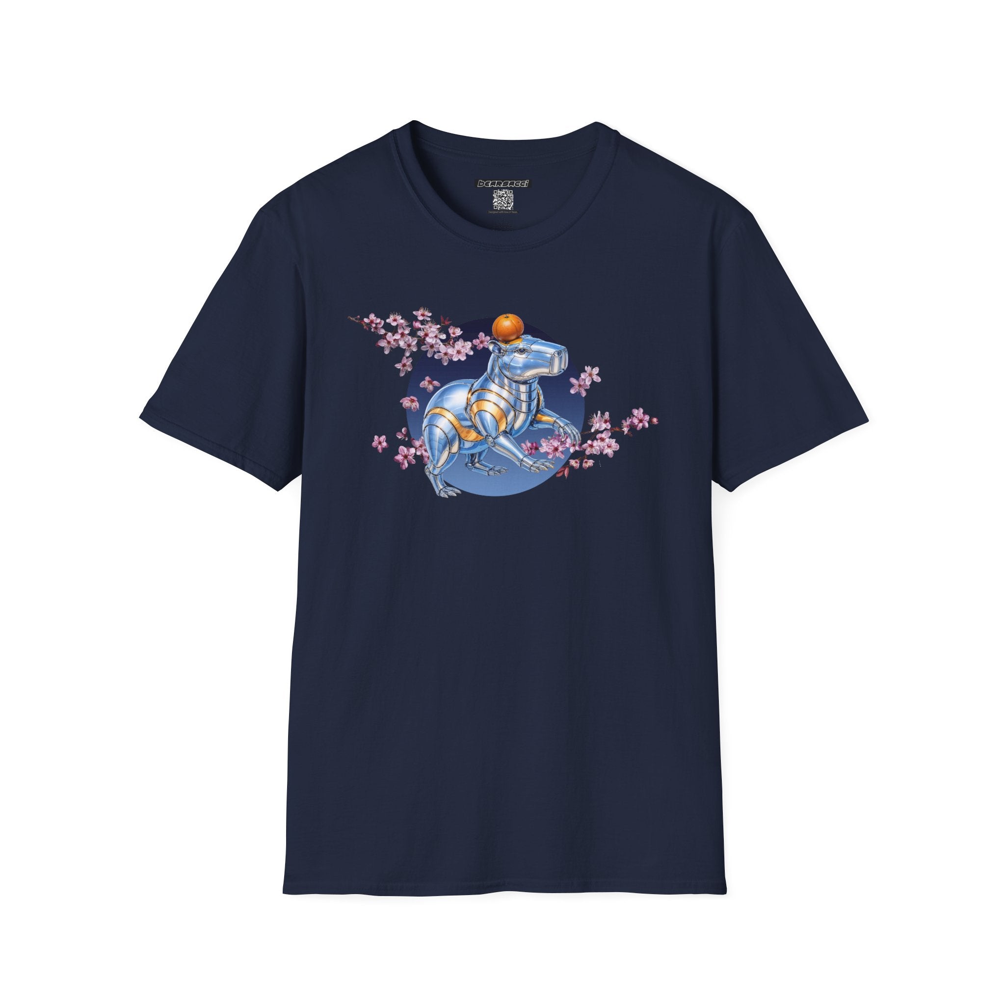 Fake Designer™: Robot Capybara T-Shirt with Sakura Blooms│ Softsyle T-shirt