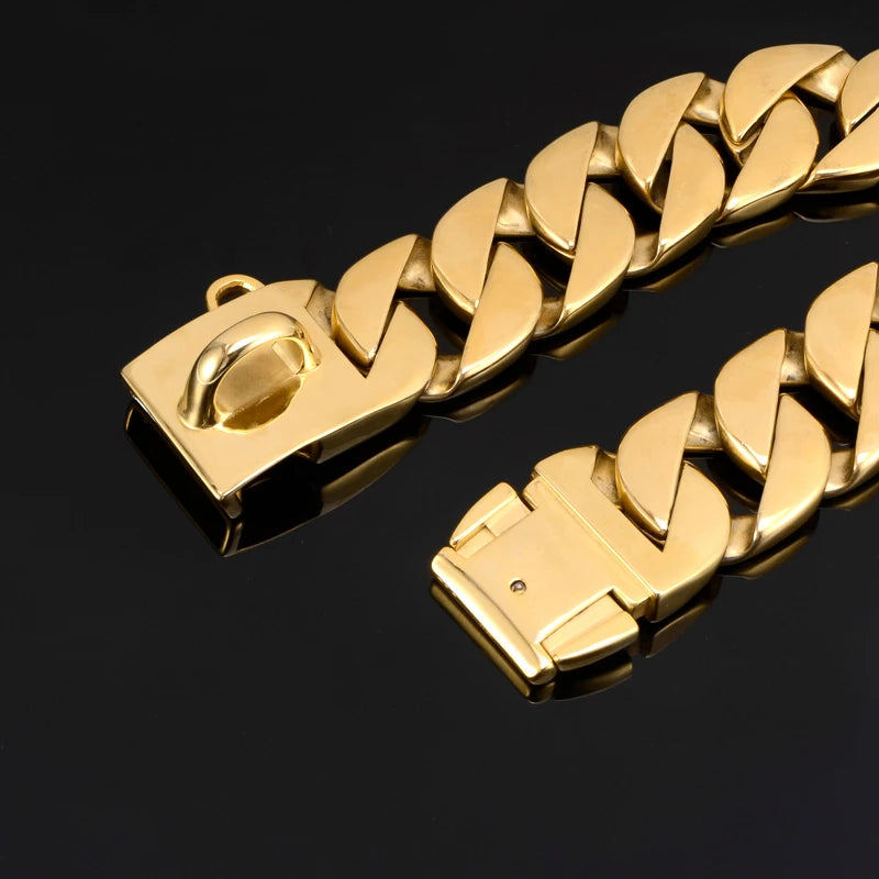 Fake Designer™: Chokehold Pup Necklace XL │ 1-1.75in-Thick 18K Gold-plated Stainless Steel Cuban Chain Jewelry